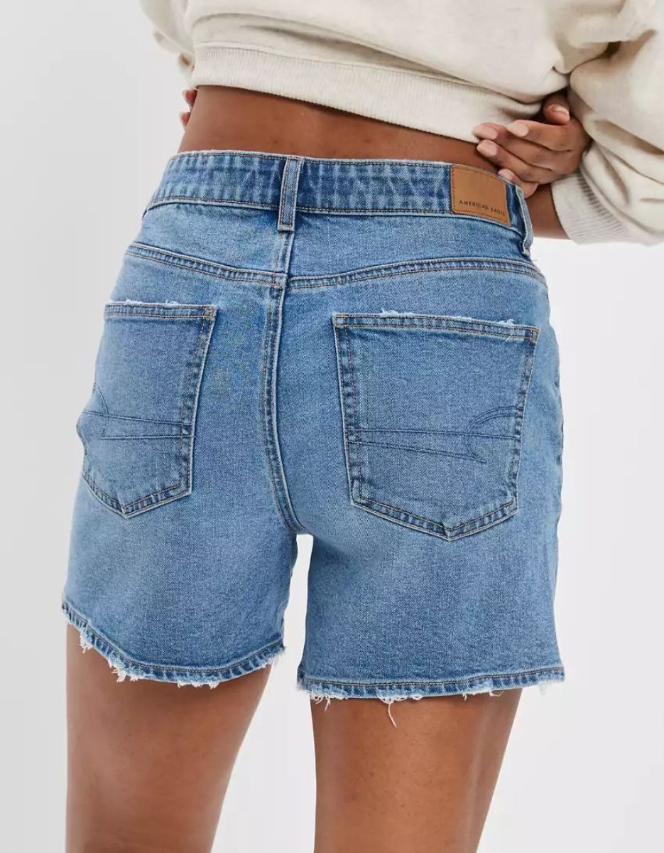 Shorts American Eagle AE Stretch Denim Highest Taille Baggy Indigo Lavage Femme | ANM-84116596